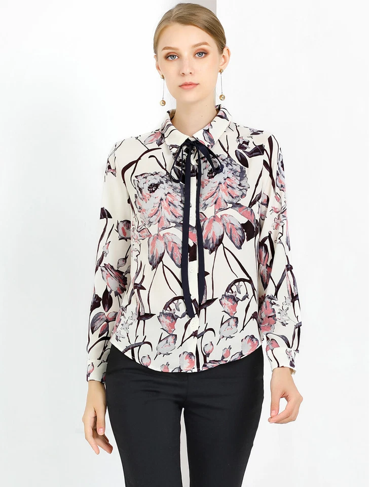 Blusa Camisa Para Mujer Allegra K Floral Con Botones Mangas Largas Foto 2 de 4