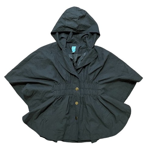 BARNEYS NEW YORK Snap Front Hooded Poncho Cape Jacket in Black WOMEN'S SMALL - Picture 2 of 9
