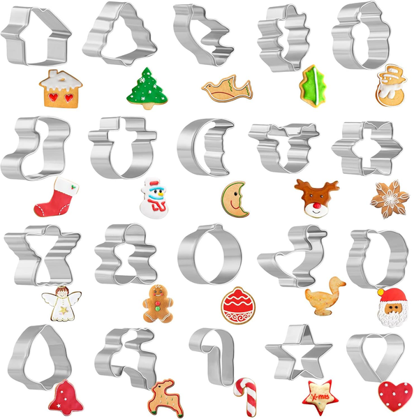20 StüCk Ausstechformen Set Mini Ausstecher Weihnachten Edelstahl Ausstechformen-image