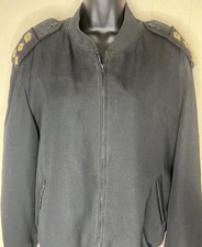 Neptune Garment Co Jacket Mens Black Wool Blend Bomber Epaulettes Zip Crown