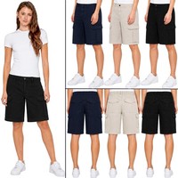 Enzo Women's Cargo Shorts Regular Fit Elastic Waist Utility Multi Pocket Casual