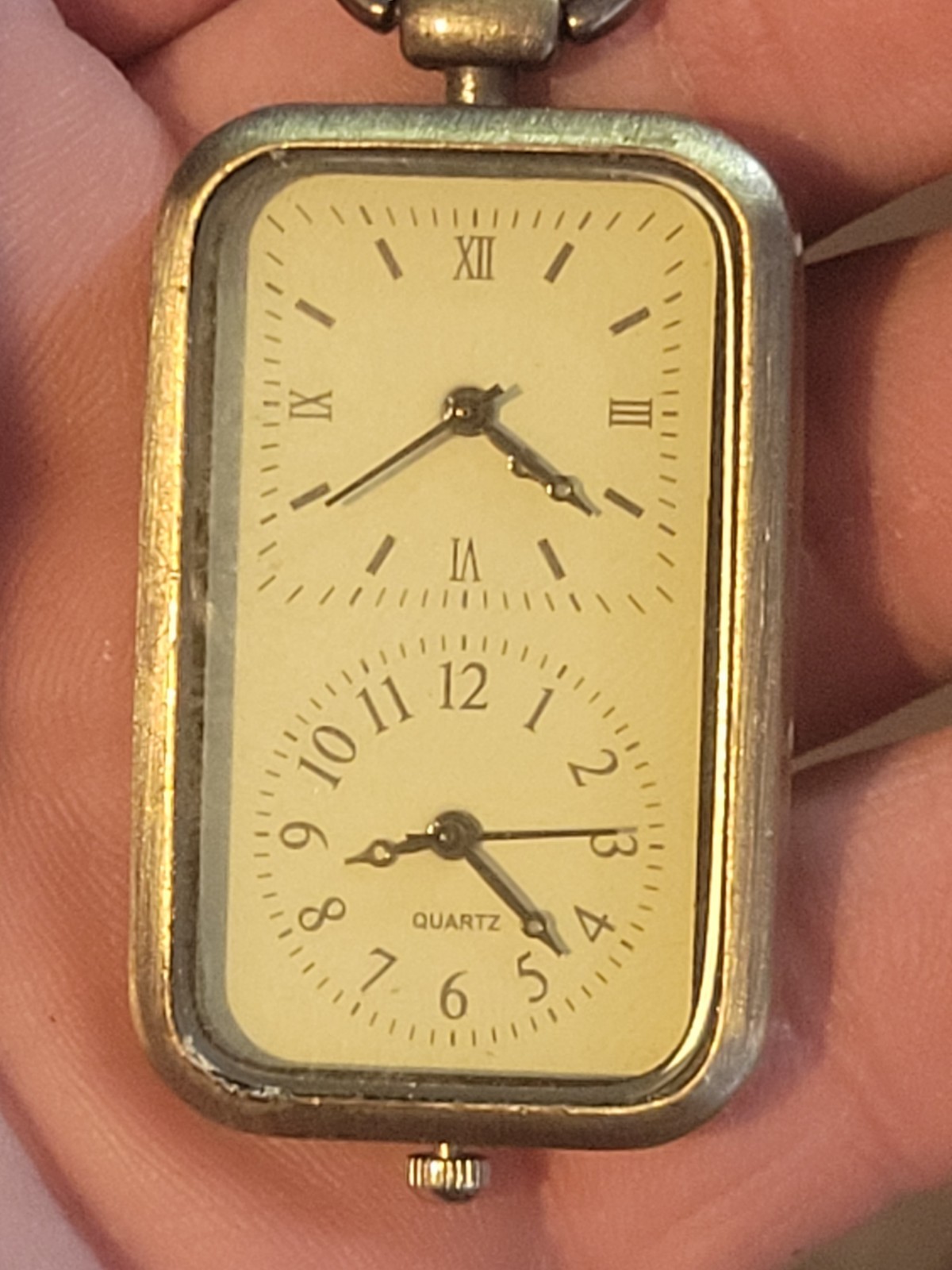 Vintage Bronze Dual Time Quartz Pocket Watch Necklace Gift for Men Women  