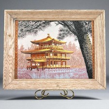 Vintage Japanese Silk Tapestry Kinkaku-ji Golden Pavilion Temple Framed Art