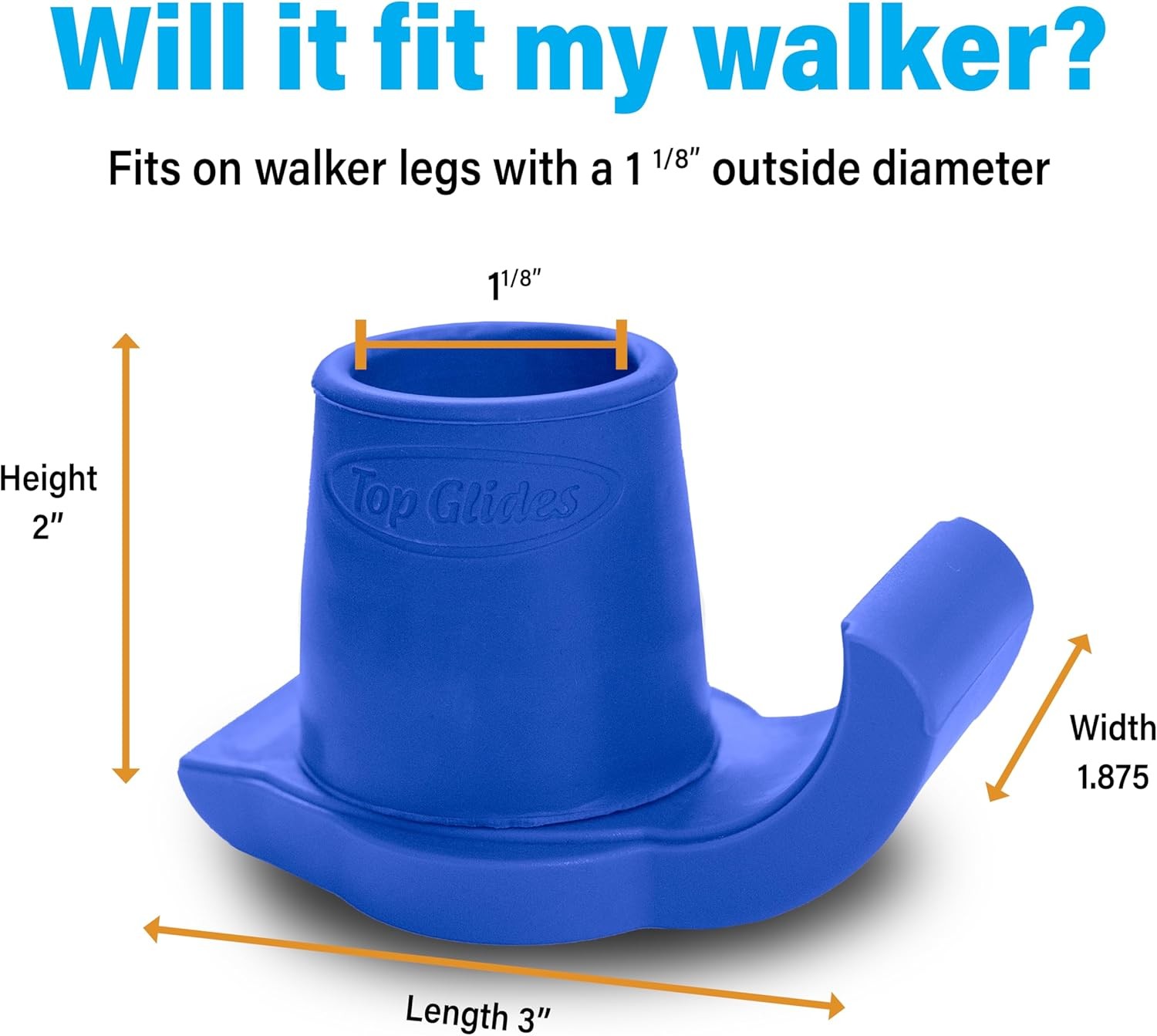 Top Glides DuraSki Extra Durable Walker Glide Skis for 1 1/8 Inch Tubes (Dark Bl