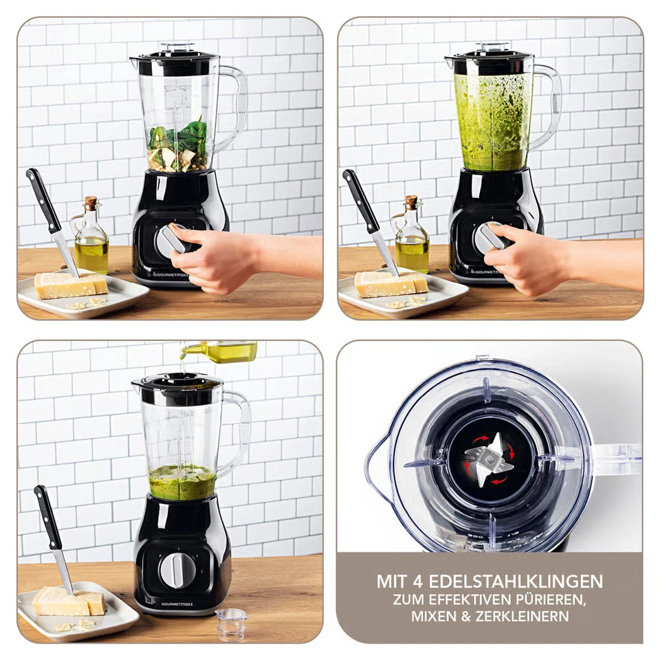 GourmetMAXX Standmixer 1L Shakes Smoothie Maker Pürierer Mixer Blender schwarz - Bild 3 von 4