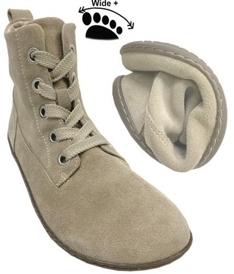 Stiefelette SALZBURG in Beige  Velourleder auf der GO1 Barefoot+ Sohle GROUNDIES