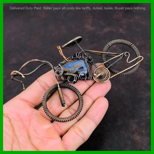Pear Pietersite Stone Daughter Wire Wrapped Cycle Handcrafted New Pendant Copper - product listing photo