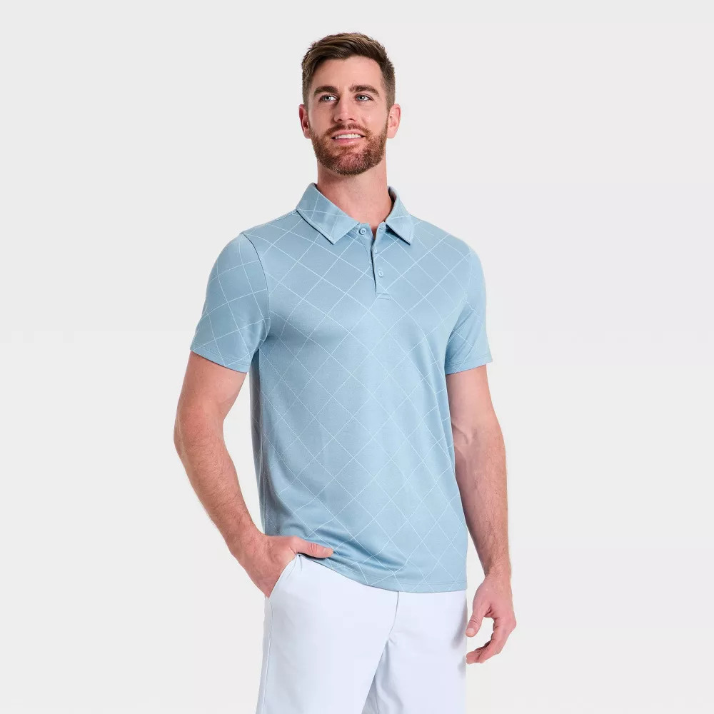 Men's Jacquard Polo Shirt - All in Motion Light Blue L