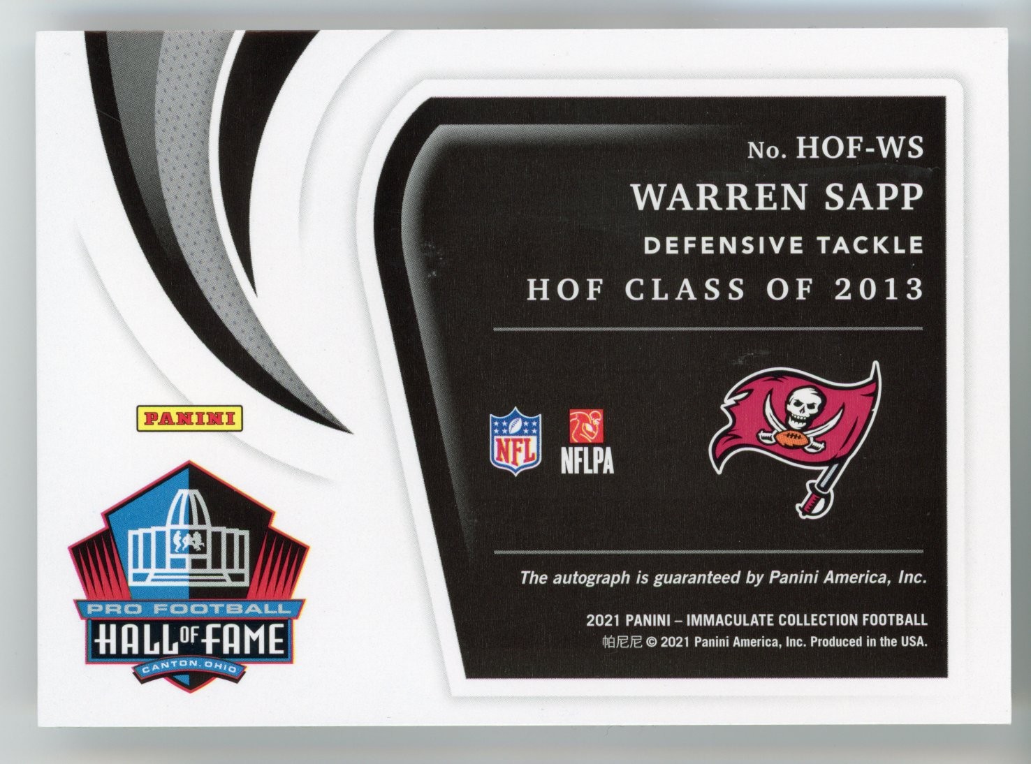 2021 PANINI IMMACULATE #HOF-WS WARREN SAPP AUTO /99 HALL OF FAME CLASS OF 2013 view 2