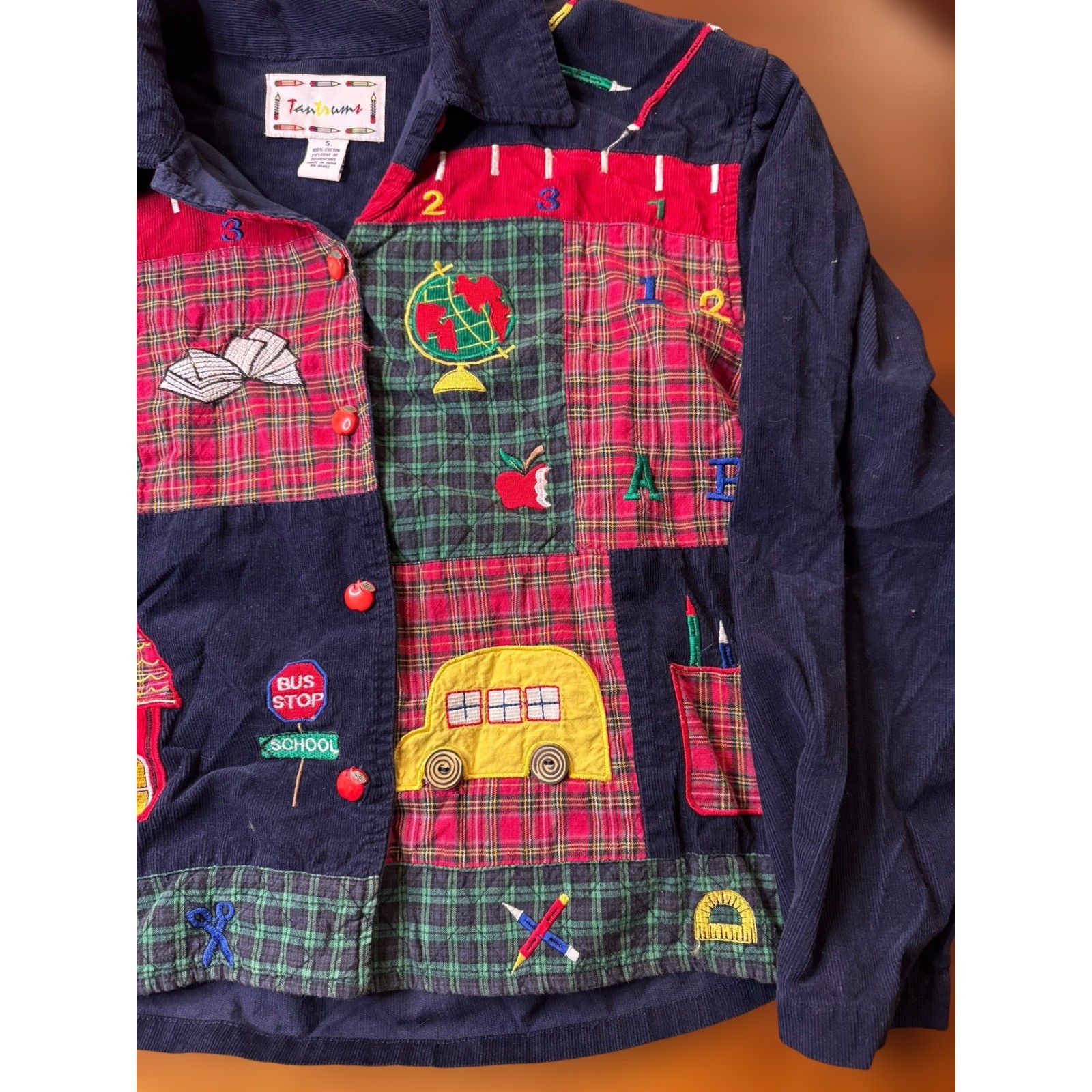 Cute Tanrums School Theme Patchwork Corduroy Butt… - image 3