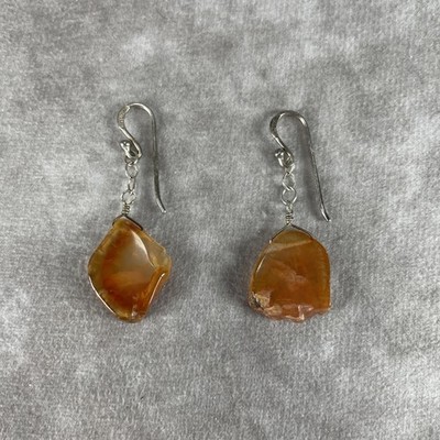Barse Carnelian Dangle Earrings Sterling Silver 925 Hook Closure Orange Stone