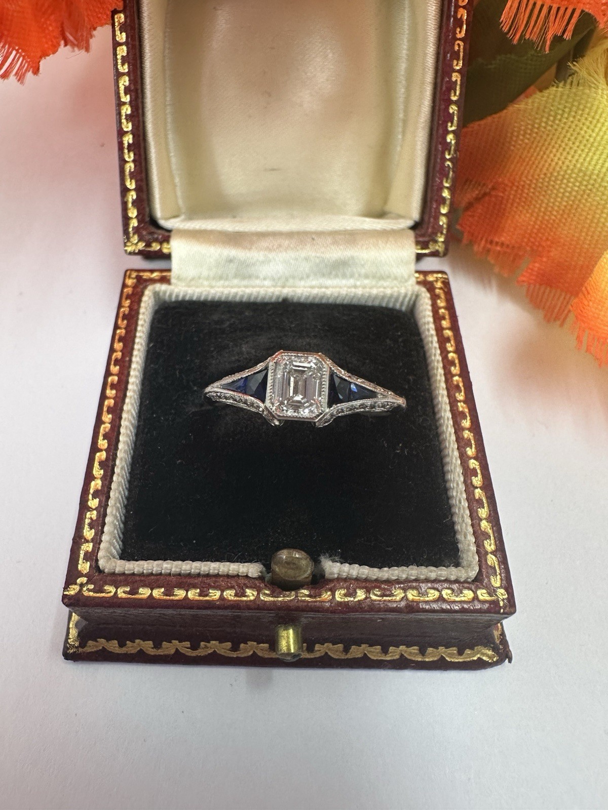 Pretty Diamond/sapphire Platinum Split Ring. 0.50ct. Size m