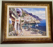 Oil painting framed, Cinque Terra, Italy.