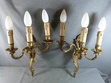 Pair of French Rococo Style Three-Arm Gilt Bronze Wall Sconces
