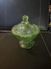 Antique Green Princess Depression glass covered candy dish