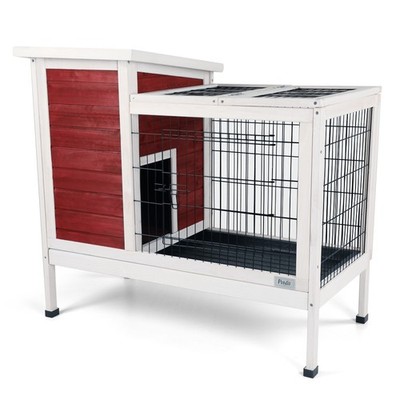 Two-Tier Wooden Indoor/Outdoor Rabbit Cage Small Animals Leak-Proof Plastic Tray