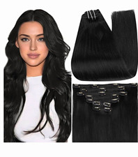 Black Clip in Hair Extensions Real Human Hair 24 Inch Extensions Clip ins.