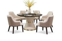 Modernes Esszimmer-Set: Runder Holz-Marmor-Tisch Mit 6 StüHlen Sofort