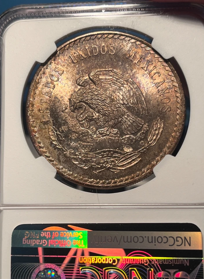 1948 Mo México S5P NGC MS66 Plata 5 Pesos Recién Calificado ¡Súper Color! Foto 4 de 4