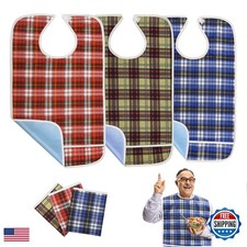 LoLosue 3Pcs Adult Bibs Reusable Washable Waterproof with Crumb Catcher