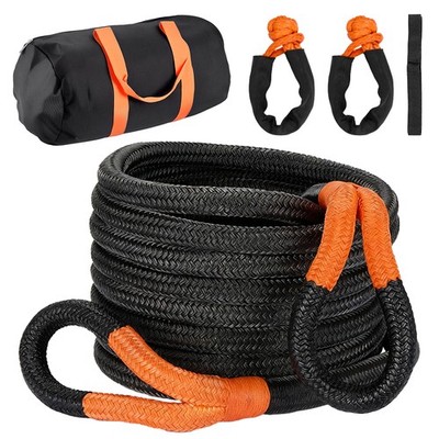 1'' x 30ft Kinetic Recovery Rope Energy Tow Rope 48000 LBS w/ 2 Soft Shackles