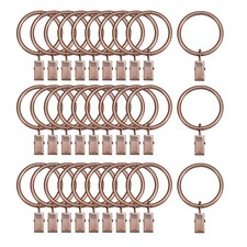 30 Pack Curtain Clips Drapery Shower Rings w Clips 1.5" Interior Dia Copper Tone