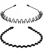 2 Pack Metal Hair Band for Men,Non Slip,Spring Wave Head Bands for Sports Washin