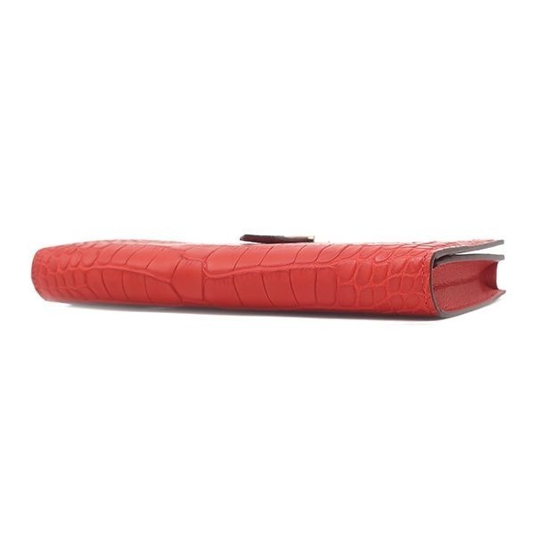 HERMES Bearn Soufflé Long Wallet, Geranium Croco Leather, Bi-fold, Matte □P image 3