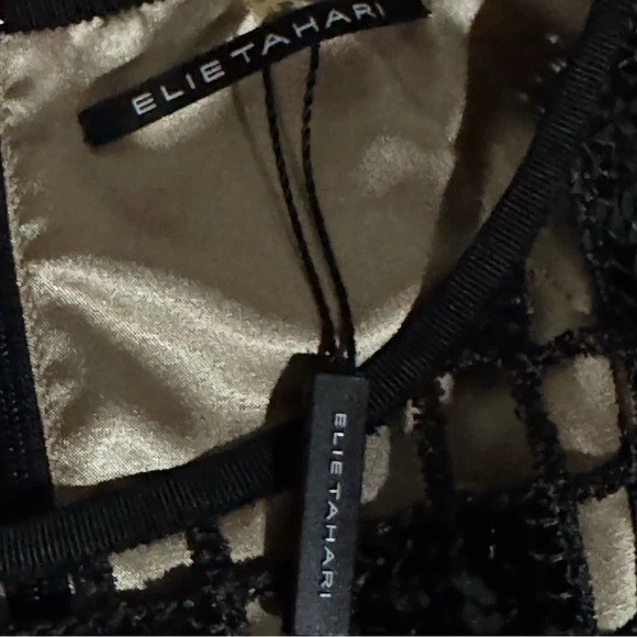 Vestido Midi Elie Tahari Negro Dorado Cuadros Lentejuelas Adornado Talla 2 Nuevo con Etiquetas Formal Foto 3 de 4