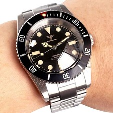Orologio 38mm Quadrante Nero NH35 PT5000 Movimento Meccanico Arco Bolla Vetro Zaffiro