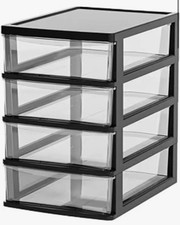 BNWB UNBRANDED Black & Clear Plastic 4 Drawer Small Plastic Storage Unit CG H17