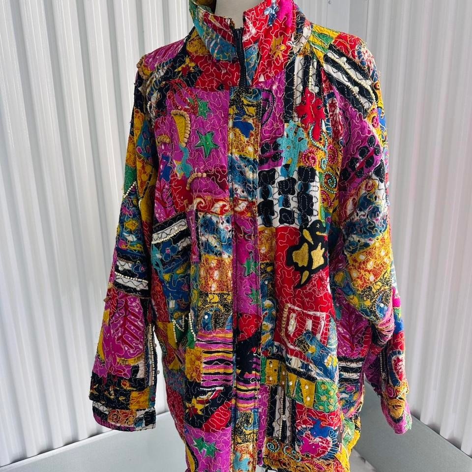 OUTRAGEOUS Patchwork Multicolored Beaded Embroide… - image 1
