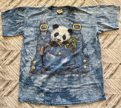 Vintage The Mountain T-Shirt Mens 2XL Blue Tie Dye Panda Pocket Leaf Y2K Nature