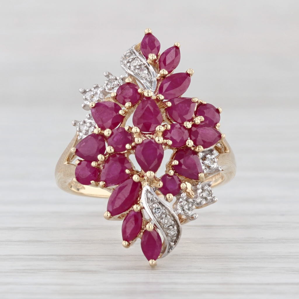 2.84ctw Ruby Diamond Flower Cluster Ring 10k Yell… - image 2