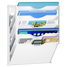 5 Tier Wall File Organizer Plastic Hanging Holder Mail Magazine White