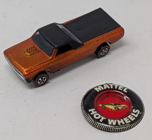 Vintage Hot Wheel Redline Custom Fleetside Orange Hong Kong w/ Button