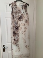 JD WILLIAMS NIGHTINGALES FLORAL IVORY CHIFFON DRESS & SCARF SET - SIZE 12 BNWT