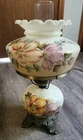 Vintage Hand Painted Floral Hurricane Parlor Boudoir Lamp Chimney & Shade