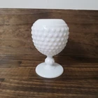 Vintage 1950's Imperial Milk Glass Hobnail Ivy Footed Ball Vase 6".