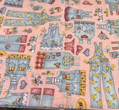 Moda Fabric Denim & Daisies 1 1/2 yards / Lori Gardner Pink Blue Cotton Overalls