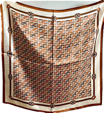 26"x26"Brown Art Print Pure Mulberry Satin Silk 12momme Scarf 65x65cm 4-38