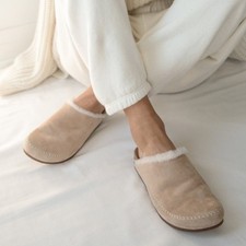 Jenni Kayne Shearling-Lined Moc Clog Natural Suede Slippers Size 38 Italy 8 US