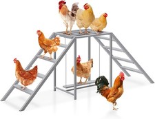 Chicken Coop Perch with Swing, Wooden Roosting Bars Ladder Toy for Hens, Gray