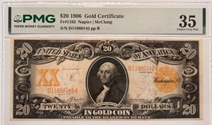 1906 $20 Gold Certificate Fr. 1183 Napier | McClung PMG 35 Choice Very Fine
