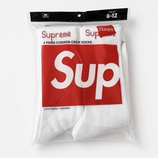 Supreme X Hanes Crew Socks - White, 4 Pack, Size 6-12 (Same Day Shipping)