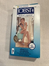 JOBST Firm Compression Thigh High Stockings 20-30 mmHg Silicone Lace Band Beige