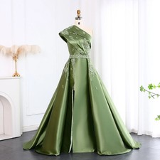 One Shoulder Evening Dress with Overskirt Draped Beaded Party Prom Dresses