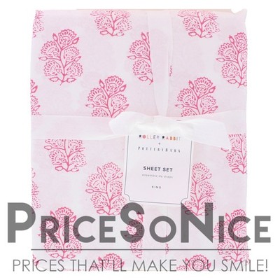 Pottery Barn Roller Rabbit Paisley Block Sheet Set, King, Pink MSRP $189