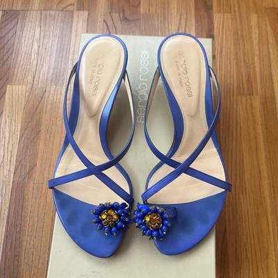 Rare Sergio Rossi Blue Jeweled Strappy Sandals Size EU35 / US5 Elegant Design
