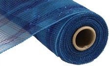 10in x 30ft Metallic Plaid Deco Poly Mesh Ribbon Blue Craft Ribbon